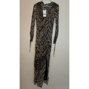 NWT Zara Large Sheer Lined Brown & Black Animal Print Dress Bodycon